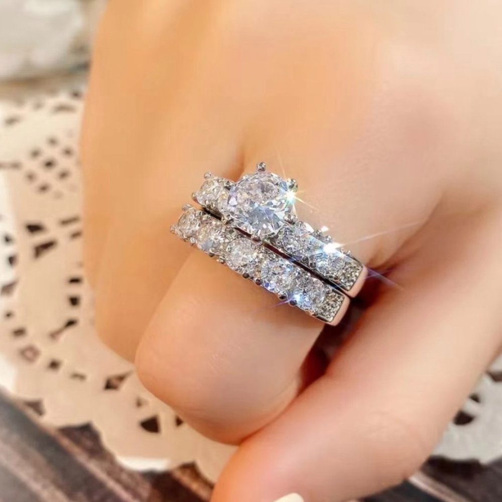 White Cubic Zirconia Wedding Ring set 2 Pcs Size 6